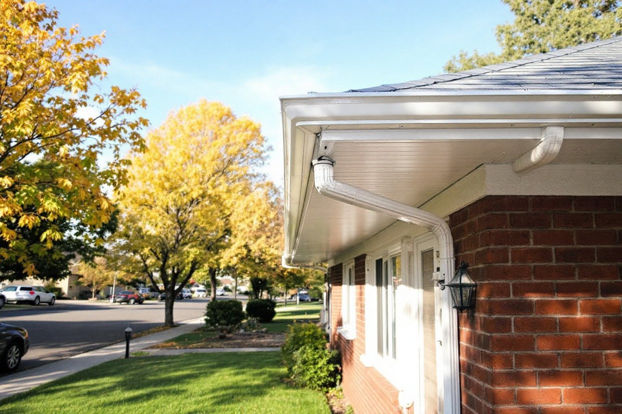 Clean seamless gutters and downspout on a Nampa, Idaho home